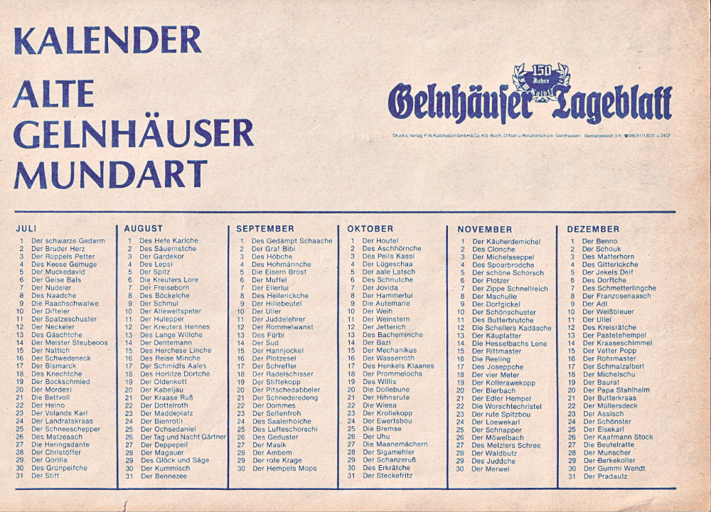 Seite 2 des Gelnhäuser Uz-Kalenders
