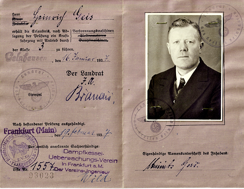 Führerschein Heinrich Geis Innenseite