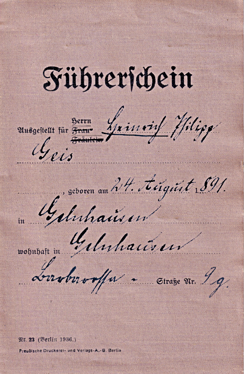 Führerschein Heinrich Geis Vorderseite
