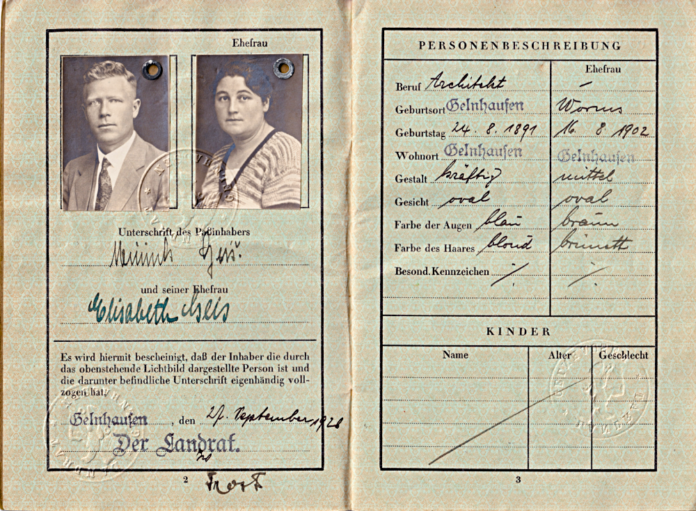 Reisepass von Elisabeth und Heinrich Geis