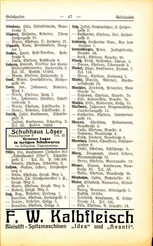 Adre&szlig;buch von 1926 Seite 47