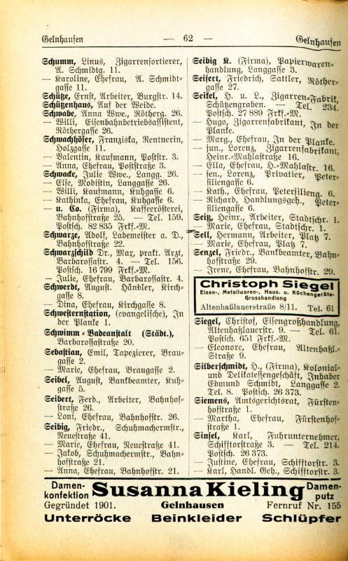 Adre&szlig;buch von 1926 Seite 62