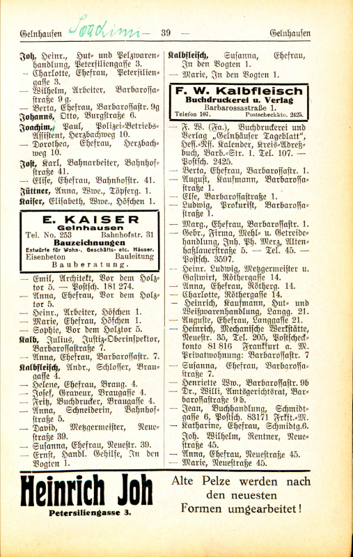 Adre&szlig;buch von 1926 Seite 39